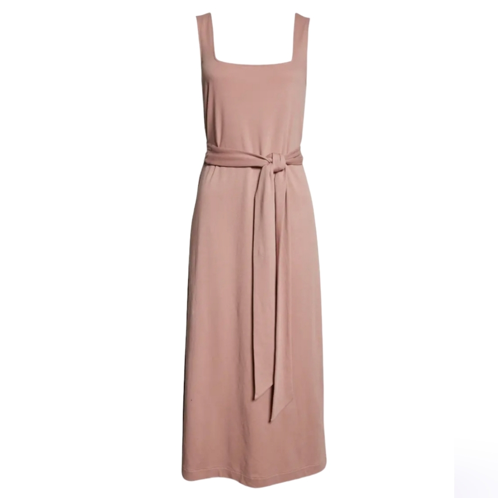 Vince Belted Square Neck Midi Dress Mauve Orchid Women's Large NWT